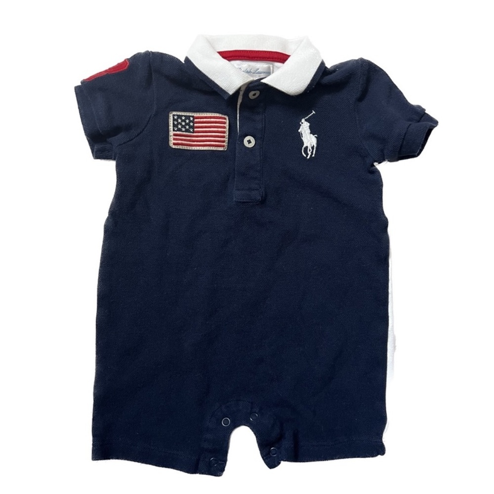 RALPH LAUREN Baby Polo Bodysuit American Flag Color Blocked Size 6 months